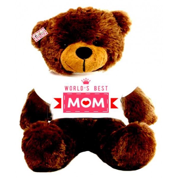 2 feet big brown teddy bear wearing Worlds Best Mom T-shirt
